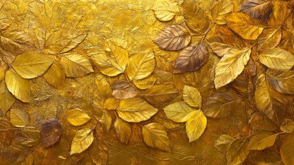 Wall Mural - golden autumn leaves, scattered and layered, vibrant and warm, crisp details, seasonal transition, h