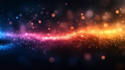 Wall Mural - glittering particles flowing across dark background with bokeh effect