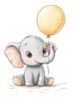 © creative - Cute baby elephant holding yellow balloon sitting down