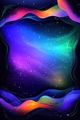Wall Mural - Colorful waves framing a shimmering galaxy with stars shining bright in the night sky, a cosmic scene