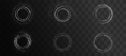 Poster - glowing white circle with sparkling light effects and a shimmering dust trail. Perfect for luxury designs, magic frames, energy flares, and vibrant decorative elements in a bright abstract style