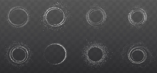 Poster - lowing white circle with sparkling light effects and a shimmering dust trail. Perfect for luxury designs, magic frames, energy flares, and vibrant decorative elements in a bright abstract style