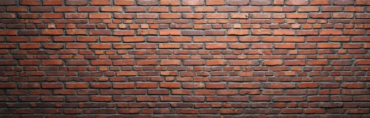 Leinwandbilder - Panorama of red brick wall, texture of old dark brown brick background. Rough stone surface, urban grunge material, concrete, vintage brickwork pattern, block. Solid masonry construction, building