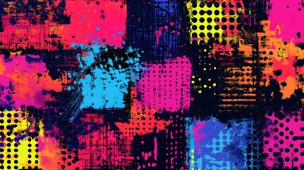 Poster - Vibrant Abstract Geometric Digital Art Composition with Mesmerizing Neon Shapes and Patterns