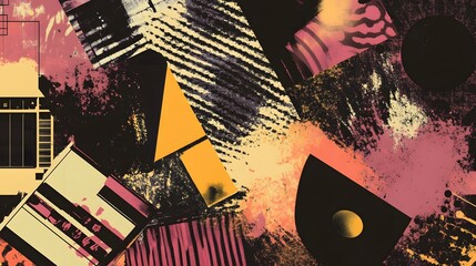 Leinwandbilder - Vibrant Abstract Geometric Digital Art Composition with Overlapping Shapes and Contrasting Colors