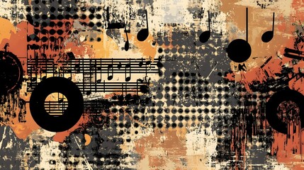 Poster - Vibrant Abstract Musical Composition with Silhouetted Instruments and Expressive Textures