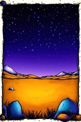 Wall Mural - Desert rocks sit at night with mountains on the horizon under a starry sky