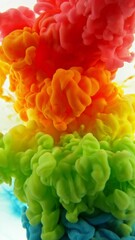 Poster - Super Slow Motion of Colored Paints Mixing in Water. Isolated on White Background. Filmed on High Speed Cinema Camera, 1000fps. Vertical Aspect Ratio.