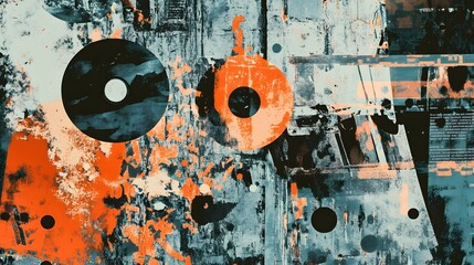 Poster - Vibrant Grunge Textured Abstract Backdrop with Overlapping Circles and Splashes of Color