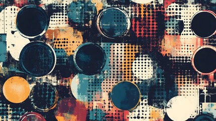Poster - Vibrant Kaleidoscopic Abstract Composition with Distressed Grunge Textures and Geometric Shapes