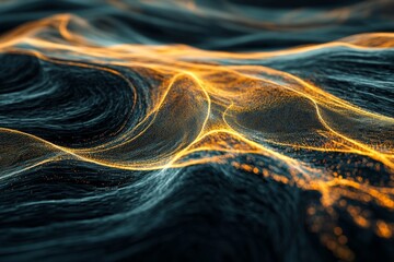 Wall Mural - the image is a computer generated image of a wave with a lot of gold and black colors. the wave is v
