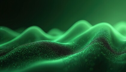 Poster - Abstract green tech background with digital waves. Futuristic innovation, vibrant design. Modern artistic pattern, electronic waveform, datum connection. Science fiction geometric dynamic bright