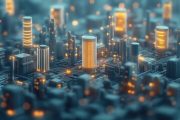 Wall Mural - a cityscape with buildings lit up in neon colors