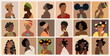 © Creative_Juice_Art - Diverse women avatars colorful vector icon set. Black, african american, latin women abstract portraits. Different pretty girls with stylish haircut, head wrapping, accessories, flowers. Beauty logo.