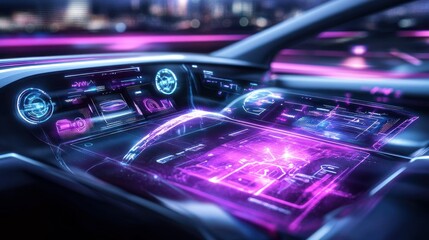Futuristic Vehicle Dashboard Displaying Advanced Information Graphics System
