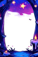 Wall Mural - Forest frame of candles under starry sky, trees silhouette, calm space, glowing light