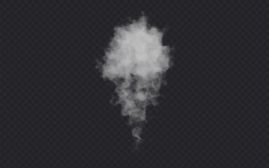 Smoke cloud isolated in transparent background. White realistic steam
