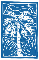 Wall Mural - abstract groovy poster with palm tree. floral illustration in simple linear hand drawn style. flier 