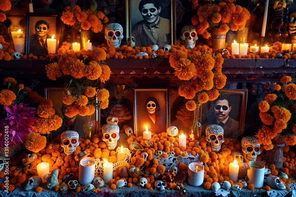 Ultra detailed photo of Da de los Muertos Day of the Dead altar adorned ...