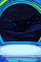 Wall Mural - Futuristic room view starry night sky visible from oval window. Space wallpaper background