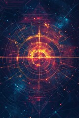 Wall Mural - A colorful, abstract image of a star with a red circle in the center. The circle is surrounded by a blue and red spiral. The image has a futuristic, otherworldly feel to it
