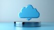 © Tackey - Abstract Blue Cloud Download Icon on a Circular Base Displayed in a Minimalistic Digital Environment