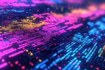 Abstract colorful pattern of digital data flowing across a dark background