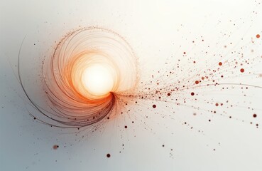 Aufkleber - Abstract orange swirl with dots, lines on white background. Modern art design with curved elements, dynamic motion, fluid streams. Ornate, delicate blend evokes connectivity, technology, network