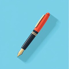 Wall Mural - red pen with a black clip sits on a blue background. the pen is the main focus of the image, and it 