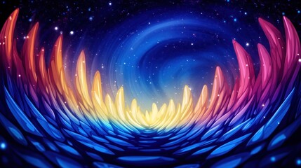 Wall Mural - Glowing flora path curving to a cosmic nebula with starlight in a surreal fantasy landscape