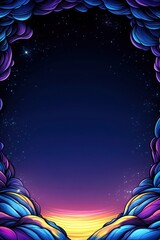 Wall Mural - Glowing horizon viewed through swirling cloud-like forms against a starlit cosmic sky