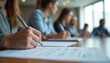 © miss irine - Close-up of people writing on feedback forms at seminar. Attendees measure survey, questionnaire success, providing input for ongoing improvement. Reviewing results, participation, tracking, scoring,