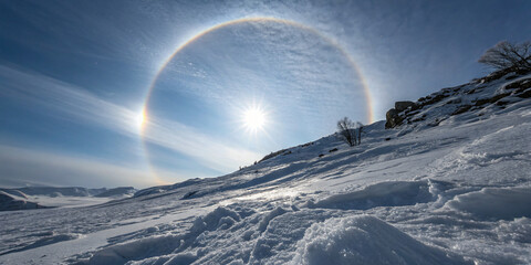 sun halo phenomenon in a clear arctic sky