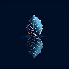 Wall Mural - blue leaf on black background