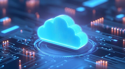 Wall Mural - digital cloud technology concept with neon glow and circuit board background for future innovation i