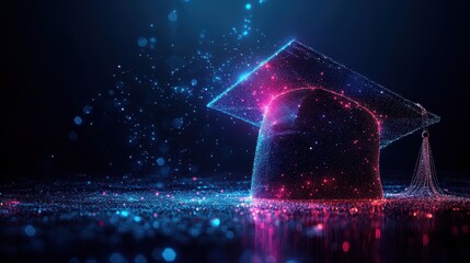 Wall Mural - polygonal abstract isolated on dark background low poly wireframe style graduation cap for earth e l