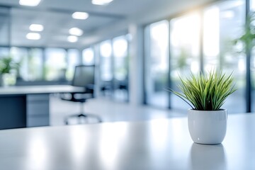 Modern office space with blurred background and potted plant bright environment interior design concept
