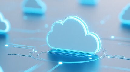 Wall Mural - modern digital cloud technology concept with glowing blue accents and futuristic design elements