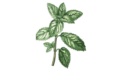 Mint botanical illustration, vector herb, vintage mint plant, isolated on transparent background, aromatic leaves, medicinal herb, hand-drawn mint, engraved style, retro botanical art