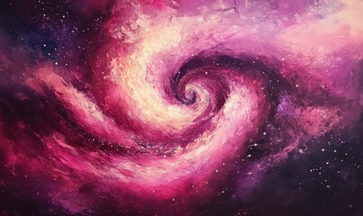 Wall Mural - dramatic abstract painting of swirling pink and purple nebula, softly illuminated to emphasize its c