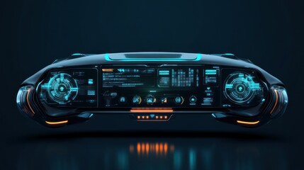 Futuristic glowing interactive user interface display with information readouts