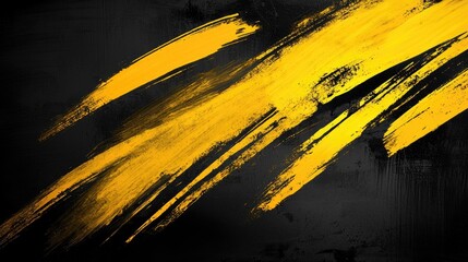 Wall Mural - bold abstract background with vivid yellow brush strokes over a deep black canvas, exuding energy