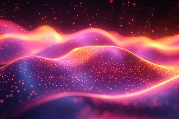 Wall Mural - Abstract glowing wavy particles in dark space