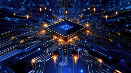 Wall Mural - high-tech digital background with glowing blue circuits, data streams, and ai network nodes