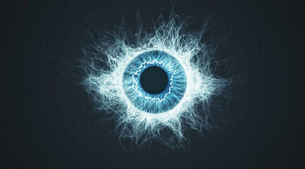 Wall Mural - close-up of a radiating blue eye in an abstract glowing effect