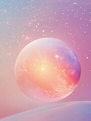 Wall Mural - beautiful cosmic display, a planet glows against a pink and purple gradient background, adorned with
