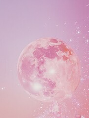 Wall Mural - beautiful cosmic display, a planet glows against a pink and purple gradient background, adorned with