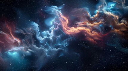Wall Mural - An abstract digital art background featuring swirling, glowing, colorful clouds against a dark, starry sky.