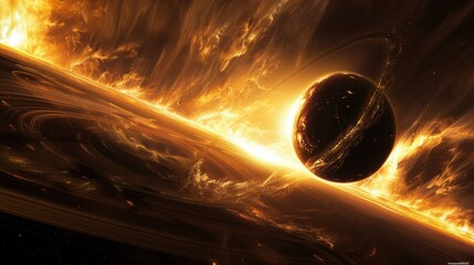 Wall Mural - Abstract black hole in the dark sky with a glow of light, Black hole abstract with a swirling nebula and galaxies.