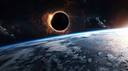 Wall Mural - Abstract black hole with a swirling nebula and stars, Black hole abstract in the universe with a supernova explosion.